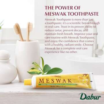 Dabur Meswak Toothpaste - Fluoride Free Toothpaste, Natural Toothpaste for Oral & Gum Health, Toothpaste for Dental Care. Natural Toothpaste with Miswak Essence, Daily Toothpaste for Oral Care