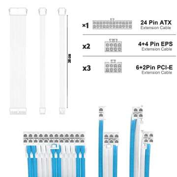 ABNO1 PSU Cable Extension Kit 30CM Length with Cable Combs,1x24Pin/2x8Pin(4+4) EPS/3x8Pin(6P+2P) PCI...