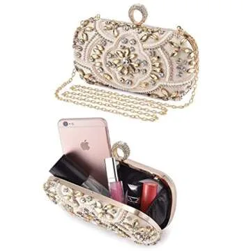 UBORSE Beaded Crystal Clutch Purses for Women Evening Handbags Formal Rhinestone Wedding Purse Prom Cocktail Party Bag Gold