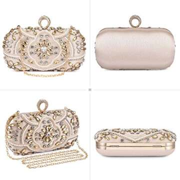 UBORSE Beaded Crystal Clutch Purses for Women Evening Handbags Formal Rhinestone Wedding Purse Prom Cocktail Party Bag Gold