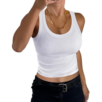 Stylish GEMBERA Ribbed Knit Scoop Neck Racerback Cropped Tank Top