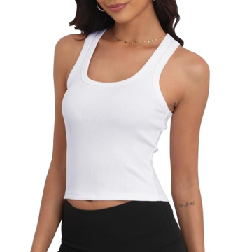 GEMBERA Women's Scoop Neck Racerback Cropped Tank Top