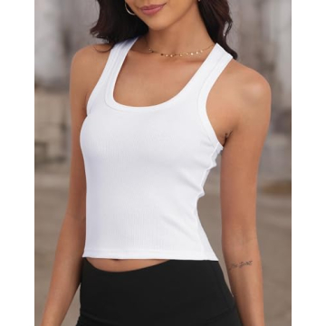 GEMBERA Women's Scoop Neck Racerback Cropped Tank Top