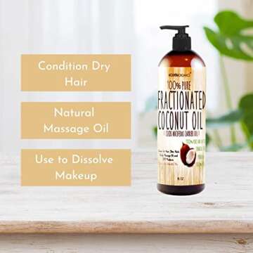 Molivera Organics Premium 16oz Fractionated Coconut Oil - Pure & Natural for Skin, Hair, and Massage - Cold Pressed, Non-Greasy Formula - Ideal Carrier Oil for Essential Oils - Bottled in USA