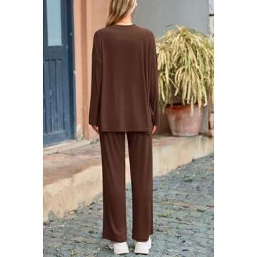 PRETTYGARDEN Women's Two Piece Lounge Sets Matching Long Sleeve Shirts Wide Leg Pants Tracksuits Tra...