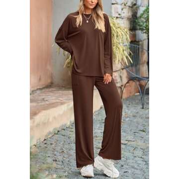 PRETTYGARDEN Women's Two Piece Lounge Sets Matching Long Sleeve Shirts Wide Leg Pants Tracksuits Travel Outfits Fall Clothes (Light Coffee,Large)