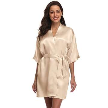 Season Dressing Women's Satin Kimono Short Floral Satin Robe for Bridesmaids and Bridal Parties