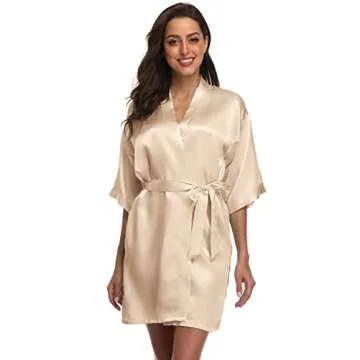 Season Dressing Women's Satin Kimono Short Floral Satin Robe for Bridesmaids and Bridal Parties