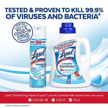 Lysol Laundry Sanitizer, Antibacterial Fabric Sanitizer, Crisp Linen, 90oz + Lysol Disinfectant Spray for Sanitizing and Antibacterial , Crisp Linen, 19 Fl Oz. (Pack of 2)