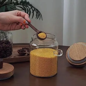 Piscepio Glass Jars with Wooden Lids and Spoons Set