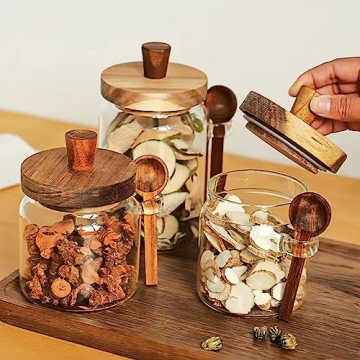 Piscepio Glass Jars with Wooden Lids and Spoons Set