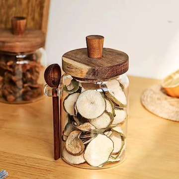 Piscepio Glass Jars with Wooden Lids and Spoons Set