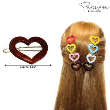 Parcelona French Love Hearts Small 1 1/4” Celluloid Set of 8 Side Slide In Hair Clip Barrettes