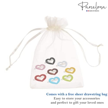 Parcelona French Love Hearts Small 1 1/4” Celluloid Set of 8 Side Slide In Hair Clip Barrettes
