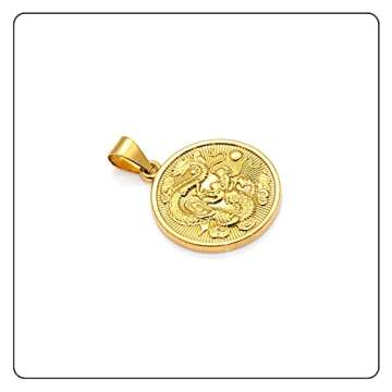 Fusamk Hip Hop 18K Gold Plated Dragon Round Tag Pendant Animal Necklace,22" Box Chain(Gold)