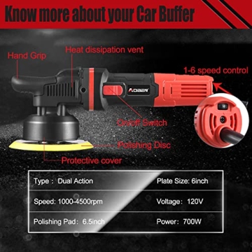 Powerful AOBEN Car Buffer Polisher with 6 Variable Speeds
