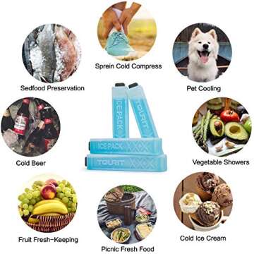TOURIT Ice Packs for Coolers Reusable Long Lasting Freezer Packs for Lunch Bags/Boxes, Cooler Backpack, Camping, Beach, Picnics, Fishing and More (Set of 4, Blue)