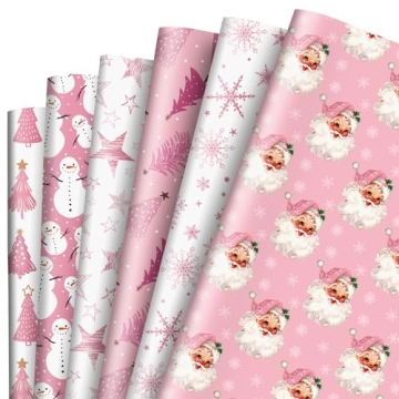 AnyDesign 12 Sheet Pink Christmas Wrapping Paper for Gift Wrapping