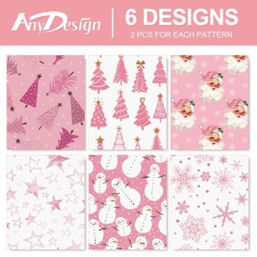 AnyDesign Christmas Wrapping Paper - Pink Santa & Snowman Designs
