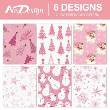 AnyDesign Christmas Wrapping Paper - Pink Santa & Snowman Designs