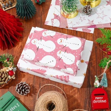 AnyDesign Christmas Wrapping Paper - Pink Santa & Snowman Designs