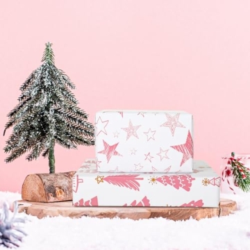 AnyDesign Christmas Wrapping Paper - Pink Santa & Snowman Designs
