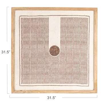 Bloomingville Mango Wood Framed Printed Dhurrie Wall Decor, Black and Cream