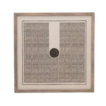 Bloomingville Mango Wood Framed Printed Dhurrie Wall Decor, Black and Cream