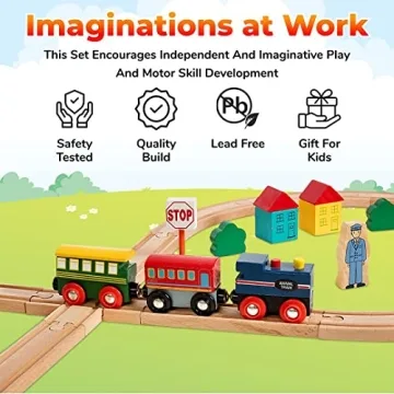 On Track USA Wooden Train Set 35 Piece Quality Toy