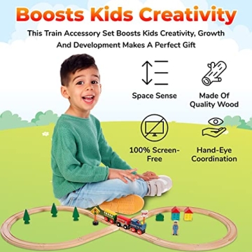 On Track USA Wooden Train Set 35 Piece Quality Toy