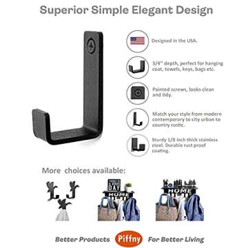 Piffny Robe & Towel Hook, 6 Pack Heavy Duty Stainless Steel Outdoor Wall Hooks for Hanging Towel, Co...