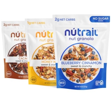 NuTrail Nut Granola Cereal Variety Pack - Low Carb, Gluten Free, Healthy Breakfast - 8 oz. 3 Count