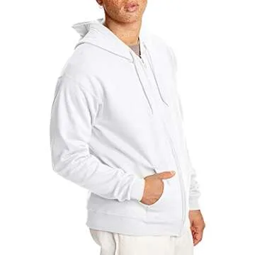Hanes mens Full-zip Eco-smart Hoodie Hoody, White, Large US