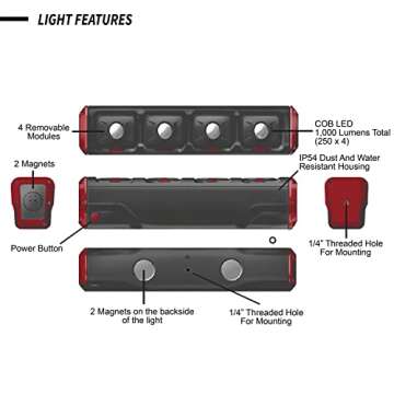 Power Probe TEK Modular Work Light with 500 Lumens, Hands-Free Operation