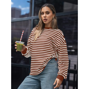 Trendy Queen Women's Oversized Striped Sweatshirt
