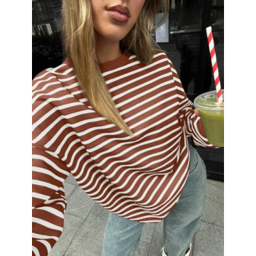 Trendy Queen Women's Oversized Striped Sweatshirt