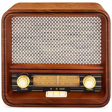 ClearClick Classic Vintage Retro Style AM/FM Radio with Bluetooth & Aux-in - Handmade Wooden Exterio...