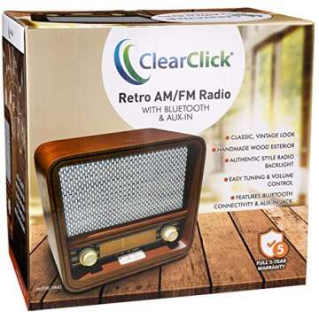 ClearClick Classic Vintage Retro Style AM/FM Radio with Bluetooth & Aux-in - Handmade Wooden Exterior
