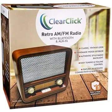ClearClick Classic Vintage Retro Style AM/FM Radio with Bluetooth & Aux-in - Handmade Wooden Exterior