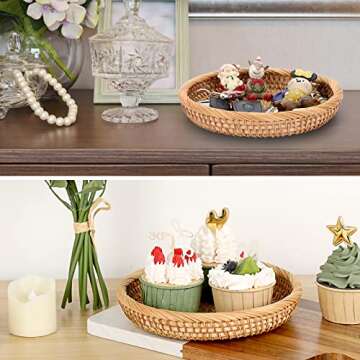 Hipiwe Set of 3 Key Basket Bowl for Entryway Woven Wicker Storage Basket Bowl Round Rattan Serving B...