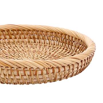 Hipiwe Set of 3 Key Basket Bowl for Entryway Woven Wicker Storage Basket Bowl Round Rattan Serving Basket Tray Fruit Snacks Candy Organizer Bowl for Keys Wallet Cell Phone Home Decor