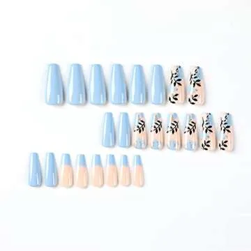 24Pcs Glossy Coffin Press on Nails for Women and Girls