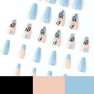 24Pcs Glossy Coffin Press on Nails for Women and Girls