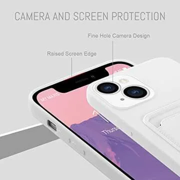 MZELQ Compatible with iPhone 13 Case TPU Card Holder Wallet Cover,Camera Protection + Screen Protector Soft Card Slot Phone Case -White