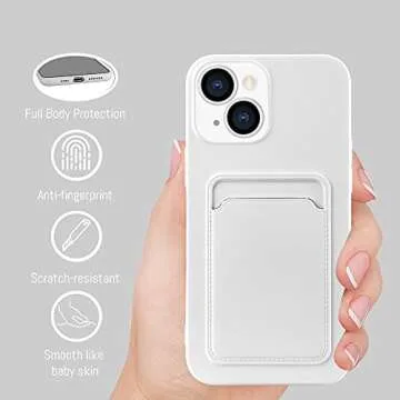 MZELQ Compatible with iPhone 13 Case TPU Card Holder Wallet Cover,Camera Protection + Screen Protector Soft Card Slot Phone Case -White