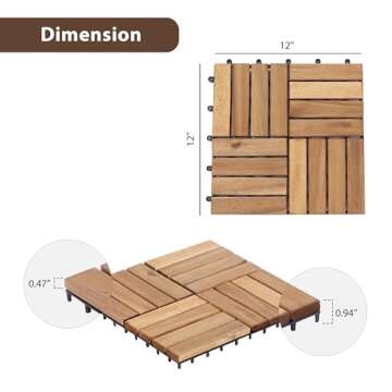 VICTORY RELAX Acacia Wood Flooring Interlocking Deck Tiles for Patio Decor 9 Pcs 16 Slats - Waterpro...