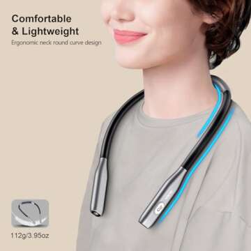 Gritin Neck Reading Light, Book Light for Reading in Bed- Eye Caring 3 Colors,Stepless Dimming Brightness,Bendable Arms,80+Hrs Runtime,Round Neck Design,Comfortable&Flexible for Knitting etc