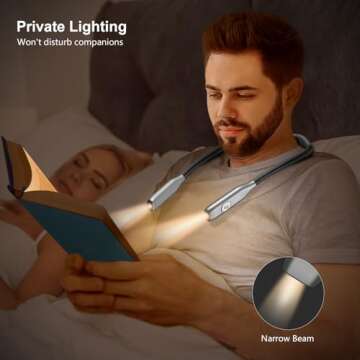 Gritin Neck Reading Light, Book Light for Reading in Bed- Eye Caring 3 Colors,Stepless Dimming Brightness,Bendable Arms,80+Hrs Runtime,Round Neck Design,Comfortable&Flexible for Knitting etc