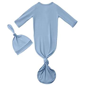 Newborn Baby Boys Girls Knotted Gown Hat Set Soft Viscose from Bamboo Infant Sleeper Baby Sleep Gown...