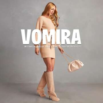 VOMIRA Women's Knee High Nude Suede Wide Calf Square Toe Stiletto Fall Winter Pull On High Heel Long Ladies Fashion Dress Tall Slouchy Boots